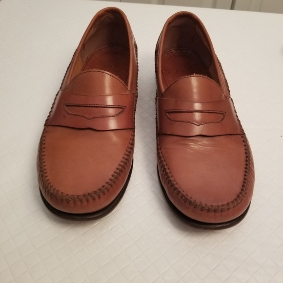 Bass Shoe Mens 9.5M Tan Brown Reiss British Leather Moc Toe Penny Loafer Slip On - Picture 1 of 8